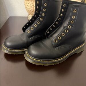 Dr. Martens Black Leather Boots with Yellow Stitching
